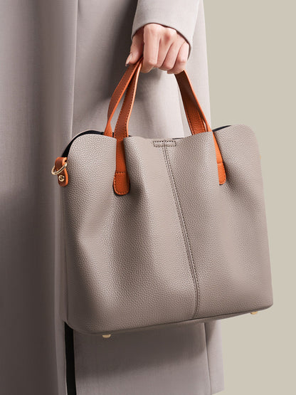 Leather Contrast Handle Handbag