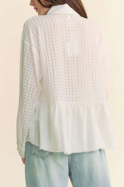 Davi & Dani Garment Washed Jacquard Button Front Shirt