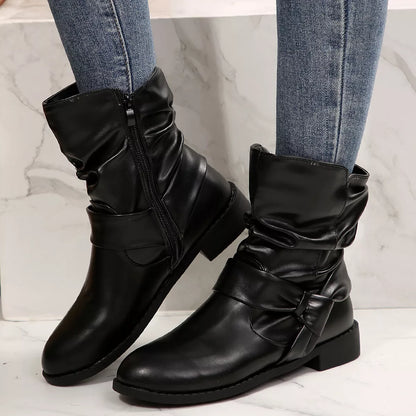 Round Toe Low Heel Boots