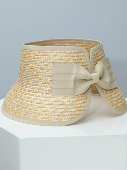Straw Sun Visor Hat with Bow
