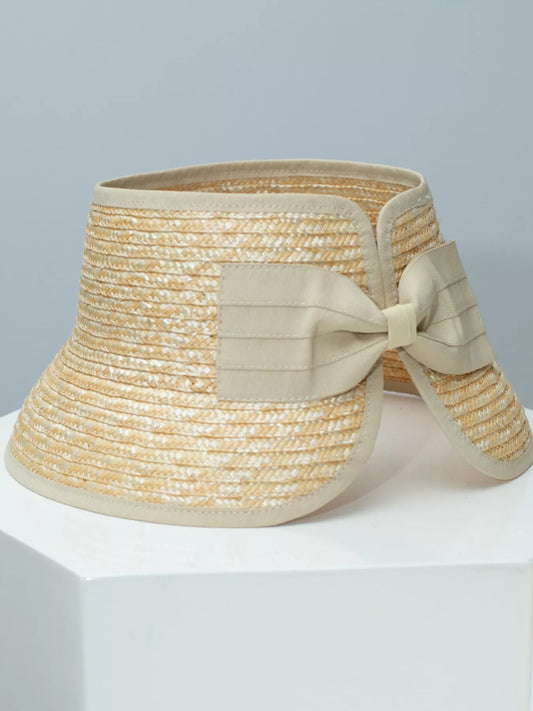 Straw Sun Visor Hat with Bow