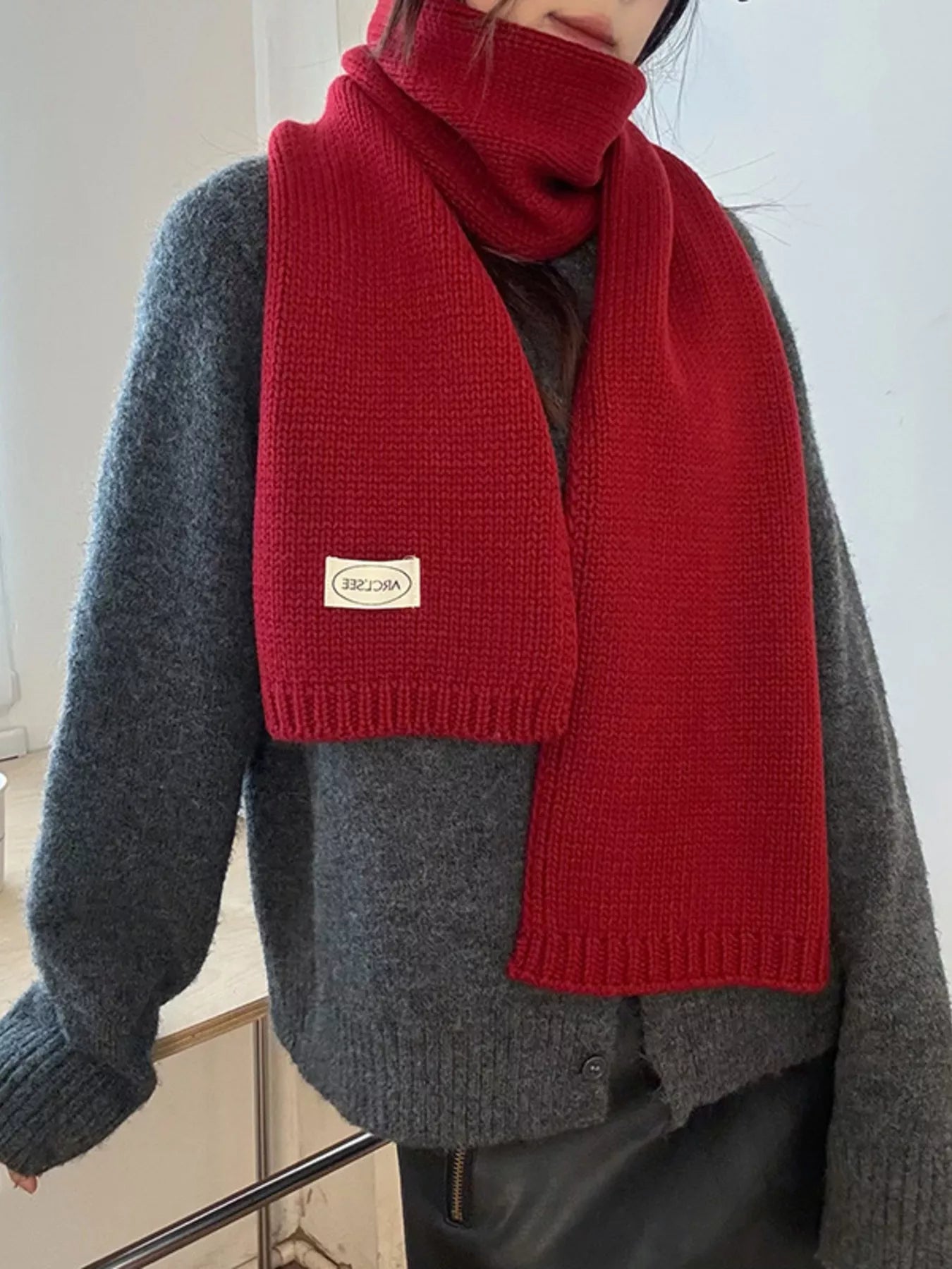 Solid Color Knitted Winter Scarf