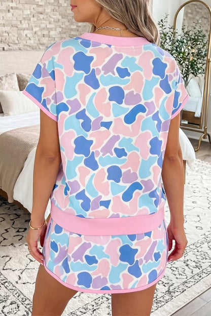 Camouflage Print Contrast Trim Athletic Skort Set