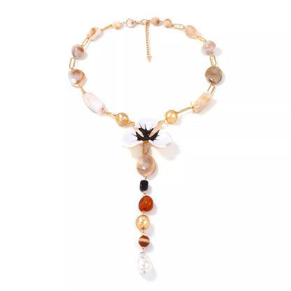 Alloy Dripping Oil Flower Resin Y-Shaped Necklace