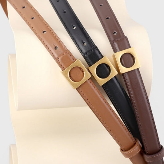 Square Buckle Skinny Leather Belt