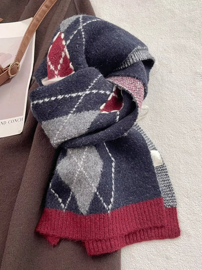 Classic Argyle Knitted Winter Scarf