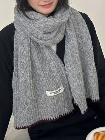 Cozy Knitted Cable-Knit Scarf with Contrast Trim