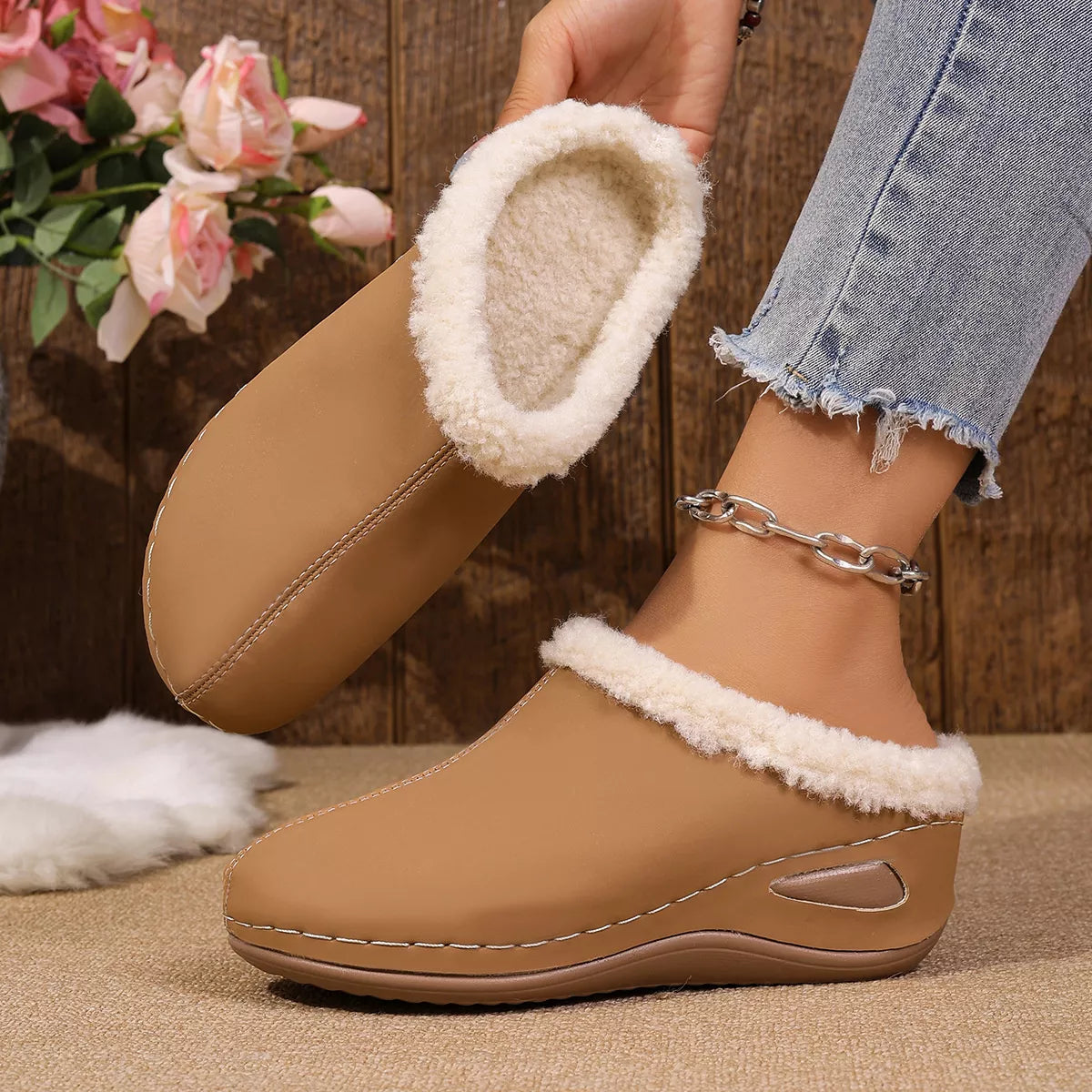 Cozy Plush Lined Wedge Slippers