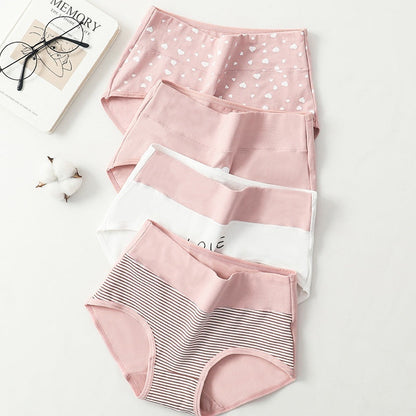 Women's High Waist Cotton Printed Underwear Seamless Belly Contraction Plump Girls Triangle Shorts