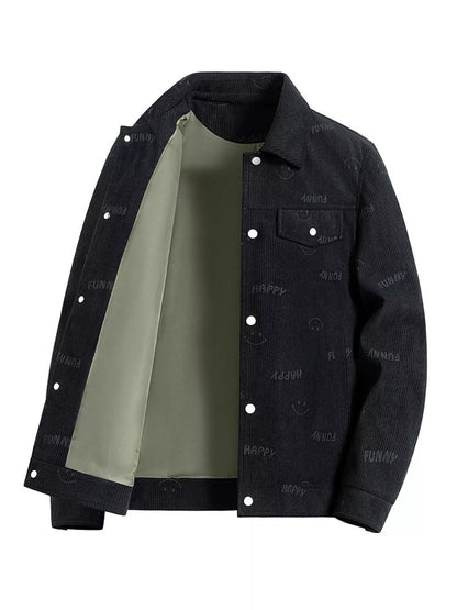 Men's Plus Size Smiley Face Print Snap Down Casual Jacket