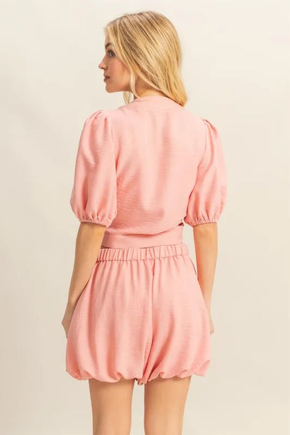 HYFVE Front Tie Top and Bubble Hem Shorts