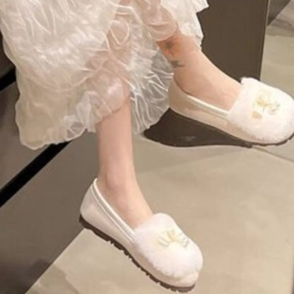 Fuzzy Pearl Bowknot Slip-Ons