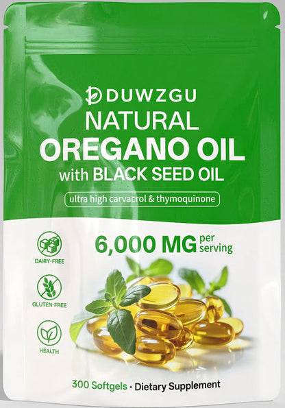 Oregano Oil Softgels With Black Seed Oil - 6000mg, High Carvacrol & Thymoquinone, Natural Immune Support Supplement, Dairy & Gluten Free