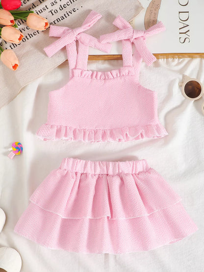 Children's Tie Strap Top & Layered Skirt Set