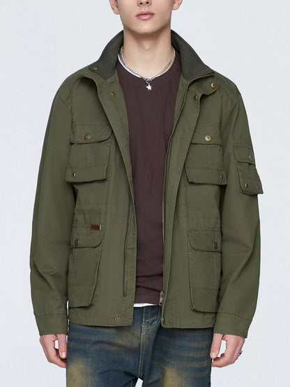 Men's Plus Size Multi-Pocket Zip Up Jacket