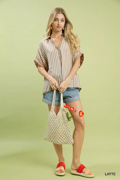 Umgee Stripe Collared Oversized Top