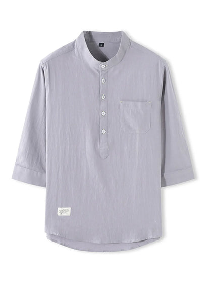 Men's Full Size Casual Mandarin Collar 3/4 Sleeve Shirt Plus Size