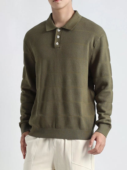 Men's Plus Size Button Detail Long Sleeve Knit Top