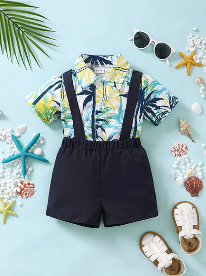 Children's Tropical Print Shirt & Suspender Shorts Set