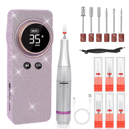 Portable Electric Nail Drill 35000RPM Nails Milling Cutter Wireless Pedicure Grinder Rechargeable Nail Drilling Machine Silver