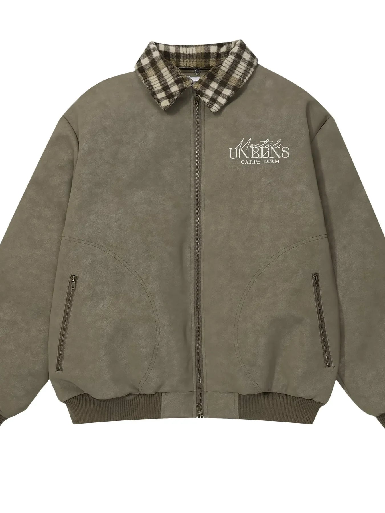 Men's Plaid Collar Detail Zip Up Jacket