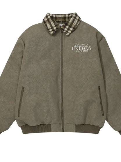 Men's Plaid Collar Detail Zip Up Jacket