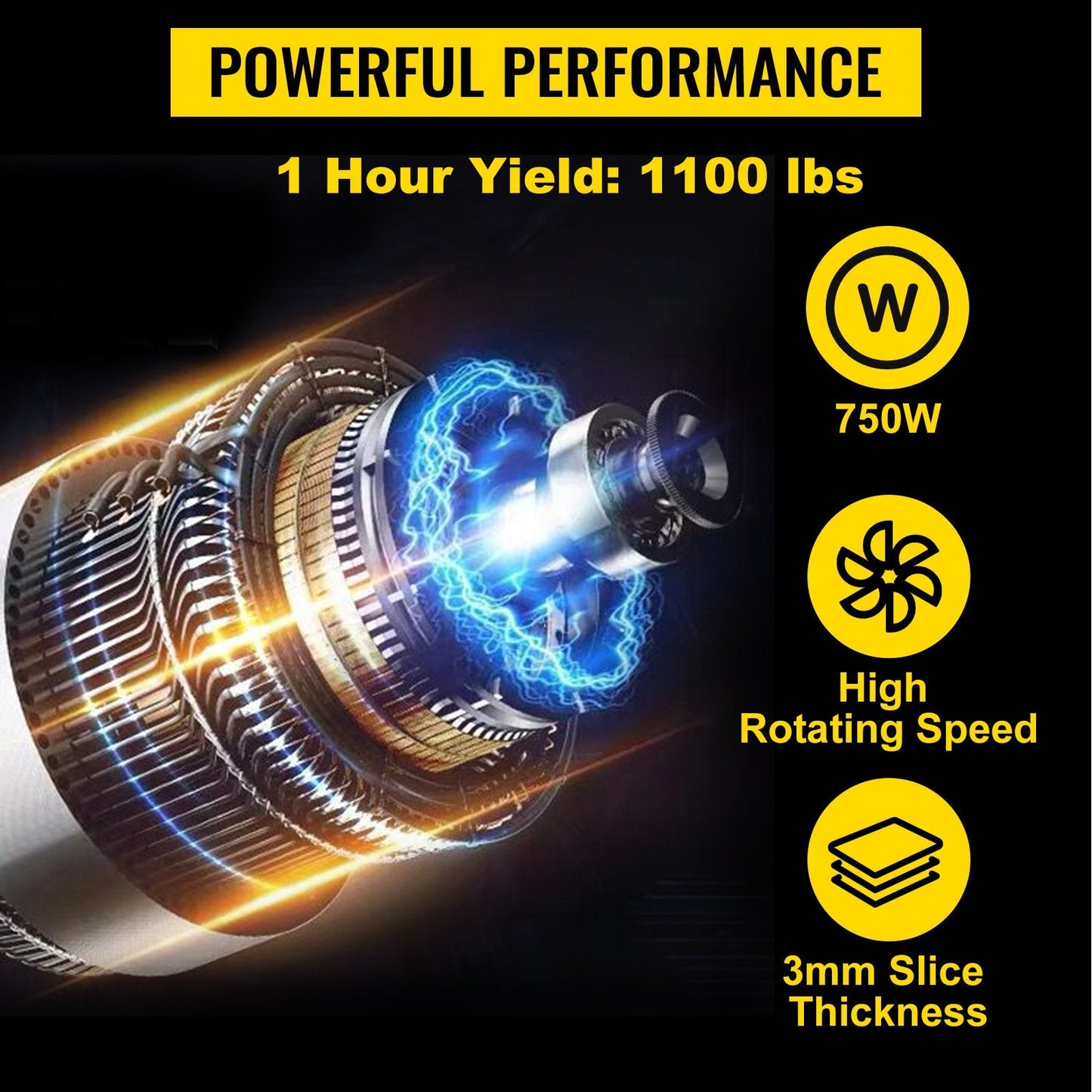 110V Commercial Meat Cutter Machine 1100LB/H Electric Meat Cutting Machine 750W Commercial Meat Slicer 3mm Blade Restaurant Food Slicer Stainless Steel For Kitchen Restaurant Supermarket