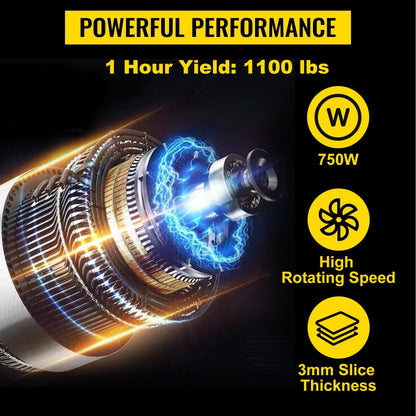 110V Commercial Meat Cutter Machine 1100LB/H Electric Meat Cutting Machine 750W Commercial Meat Slicer 3mm Blade Restaurant Food Slicer Stainless Steel For Kitchen Restaurant Supermarket