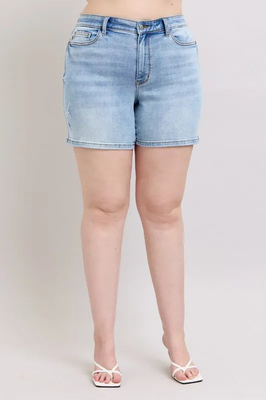Judy Blue Full Size Mid Rise Washed Denim Shorts Plus Size