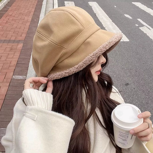 Plush-Lined Cold-Resistant Ear-Protecting Lamb Octagonal Beret