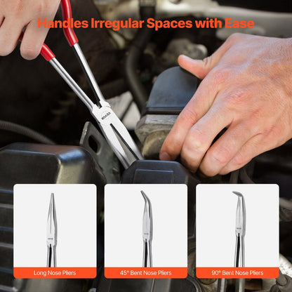 5-Piece Needle Nose Pliers, 11 In Long Needle Nose Pliers Set, Diagonal Cutting Pliers, 45°/ 90° Bent Nose Plier, Round Nose Plier, Long Nose Plier, Professional Pliers Set With Storage Bag