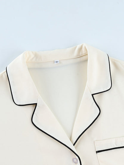 Contrast Trim Button Up Top and Pants Lounge Set