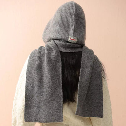 Cozy Knit Tie Scarf with Hooded Design