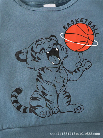 Children's Tiger Basketball Graphic Top and Pants Casual Set