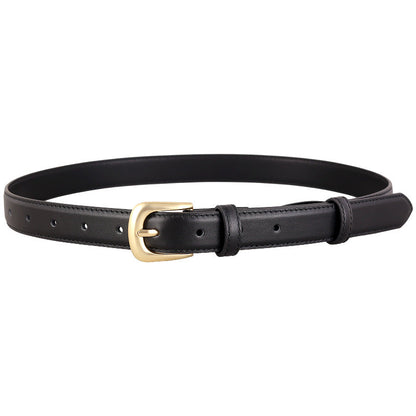 Classic Leather Belt with Golden Buckle