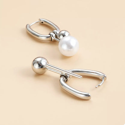 Asymmetrical Pearl Drop Hoop Earrings