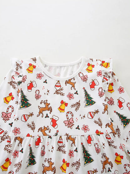 Children's Christmas Print Long Sleeve Dress
