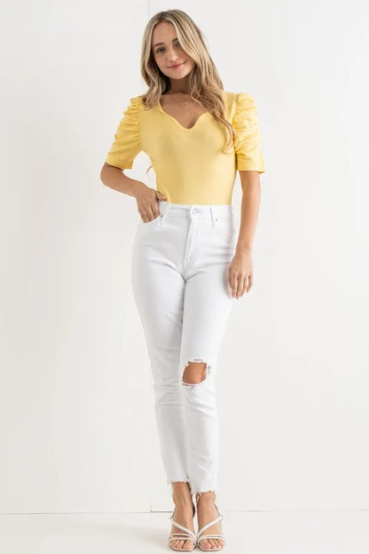 And The Why Shirring Puff Sleeve Bodysuit