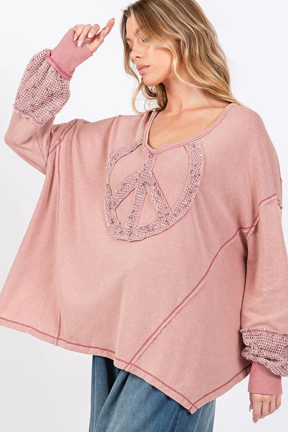 SAGE + FIG Peace Sign Mineral Wash Terry Top