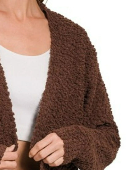 Zenana Long Sleeve Popcorn Sweater Cardigan with Pockets