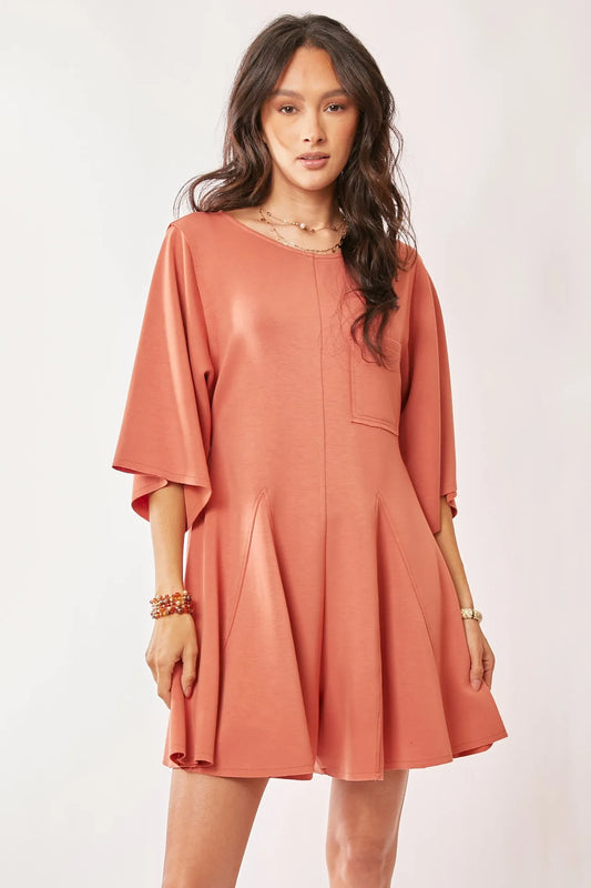 Davi & Dani Solid Draped Sleeve Ties Back Skort Romper