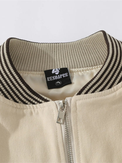 Men's Striped Hem Zip Up Jacket