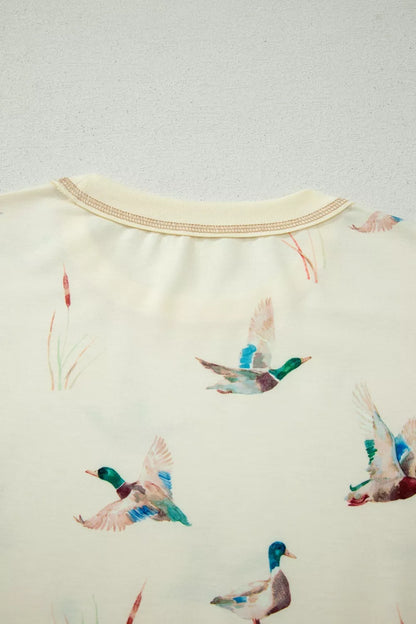 Mallard Duck Print Oversized Tee Drawstring Short Set