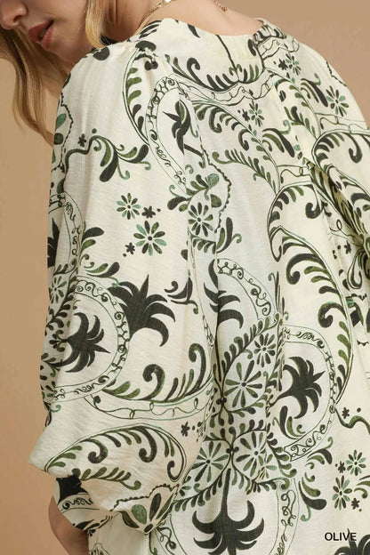 Umgee Boho Printed Balloon Sleeve Mini Dress