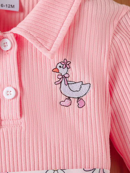 Children's Embroidered Ribbed Polo Shirt & Pleated Skirt Set