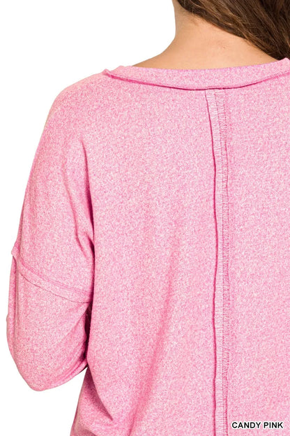 Zenana Soft Melange Hacci Exposed Seam Coin Pocket Tee