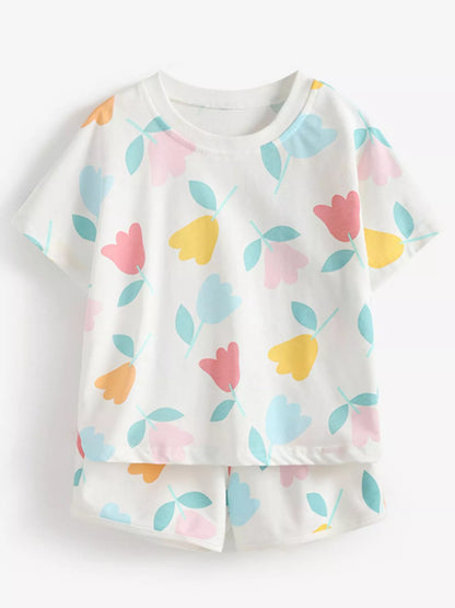 Children's Floral Print Tee and Shorts Set