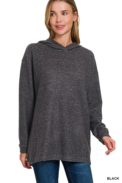Zenana Hooded Brushed Melange Hacci Sweater