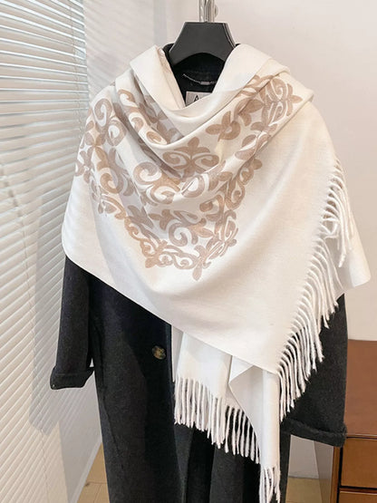 Embroidered Fringe Scarf