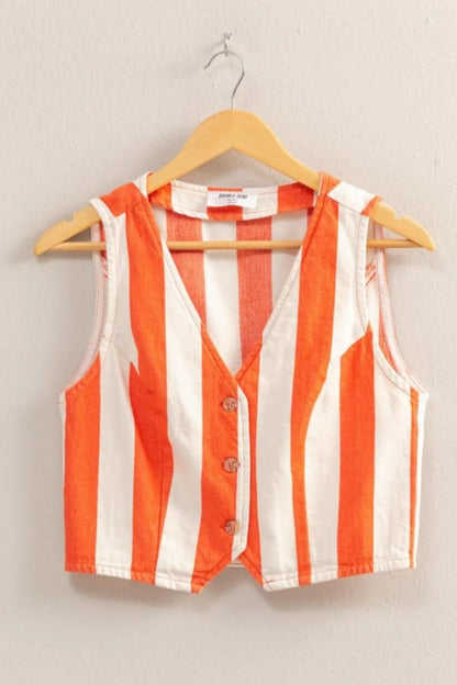 HYFVE Woven Striped V-Neck Button Down Vest